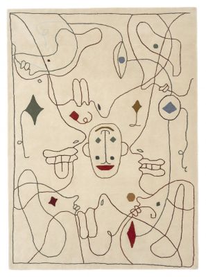 Nanimarquina Silhouette Teppich 200x300 cm: Beige Outdoor Teppich mit abstraktem, farbigem Linienmuster.